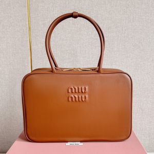 Miu Miu 5BB117 Large Beau Bag In Leather Brown