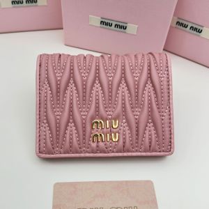Miu Miu 5MV204 Small Flap Bifold Wallet In Matelasse Nappa Leather Pink