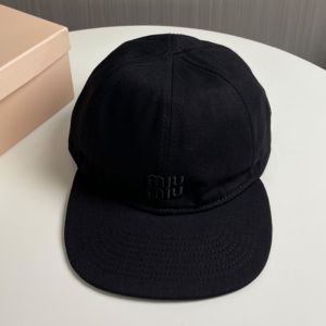 Miu Miu Baseball Cap With Embroidered Logo In Canvas Black