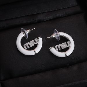 Miu Miu Earrings With Crystals Logo Enameled Circle In Metal White