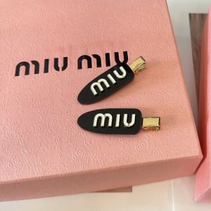 Miu Miu Hair Clips With Enamel Logo In Acetate And Metal Black