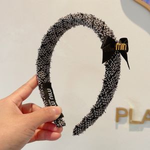 Miu Miu Headband With Metal Logo Bowknot In Cotton Black/White