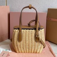 Miu Miu 5BA222 Flap Handbag In Woven Fabric Beige/Brown