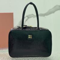 Miu Miu 5BB117 Large Beau Bag In Naplak Patent Leather Black