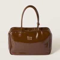 Miu Miu 5BB117 Large Beau Bag In Naplak Patent Leather Coffee