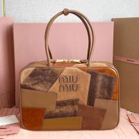 Miu Miu 5BB117 Large Beau Bag In Patchwork Leather Brown