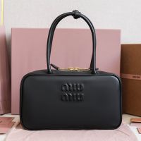 Miu Miu 5BB172 Medium Beau Top-Handle Bag In Leather Black