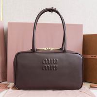 Miu Miu 5BB172 Medium Beau Top-Handle Bag In Leather Coffee