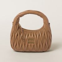 Miu Miu 5BC125 Small Wander Hobo Bag In Matelasse Nappa Leather Brown
