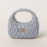 Miu Miu 5BC125 Small Wander Hobo Bag In Matelasse Nappa Leather Grey