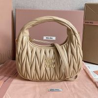 Miu Miu 5BC125 Small Wander Hobo Bag In Matelasse Nappa Leather Khaki