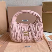 Miu Miu 5BC125 Small Wander Hobo Bag In Matelasse Nappa Leather Pink