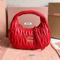 Miu Miu 5BC125 Small Wander Hobo Bag In Matelasse Nappa Leather Red