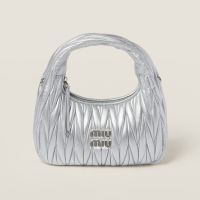 Miu Miu 5BC125 Small Wander Hobo Bag In Matelasse Nappa Leather Silver