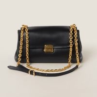 Miu Miu 5BD266 Flap Chain Shoulder Bag In Leather Black