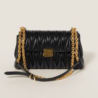 Miu Miu 5BD266 Flap Chain Shoulder Bag In Matelasse Nappa Leather Black