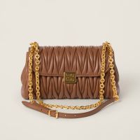 Miu Miu 5BD266 Flap Chain Shoulder Bag In Matelasse Nappa Leather Brown