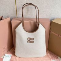 Miu Miu 5BG231 Regular Ivy Bag In Canvas White