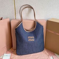Miu Miu 5BG231 Regular Ivy Bag In Denim Navy Blue