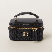 Miu Miu 5BH226 Hand-held Vanity Case In Matelasse Nappa Leather Black