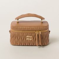 Miu Miu 5BH226 Hand-held Vanity Case In Matelasse Nappa Leather Brown