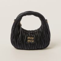 Miu Miu 5BP078 Mini Wander Hobo Bag In Matelasse Nappa Leather Black
