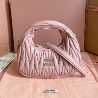 Miu Miu 5BP078 Mini Wander Hobo Bag In Matelasse Nappa Leather Cherry