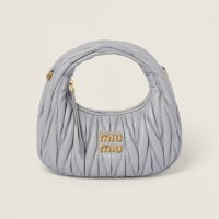 Miu Miu 5BP078 Mini Wander Hobo Bag In Matelasse Nappa Leather Grey