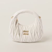 Miu Miu 5BP078 Mini Wander Hobo Bag In Matelasse Nappa Leather White