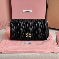 Miu Miu 5BP086 Mini Flap Chain Bag In Matelasse Nappa Leather Black