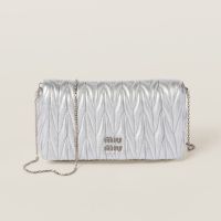Miu Miu 5BP086 Mini Flap Chain Bag In Matelasse Nappa Leather Silver