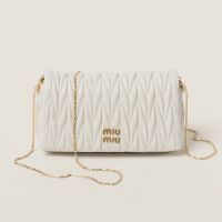 Miu Miu 5BP086 Mini Flap Chain Bag In Matelasse Nappa Leather White