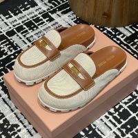 Miu Miu 5D377E Mules Women Canvas And Leather Beige/Brown