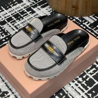 Miu Miu 5D377E Mules Women Canvas And Leather White/Black