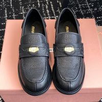 Miu Miu 5D773D Penny Loafers Women Grained Calfskin Black