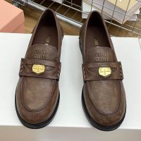 Miu Miu 5D773D Penny Loafers Women Vintage-effect Leather Khaki