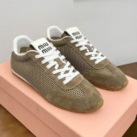 Miu Miu 5E114E Plume Sneakers Women Mesh And Suede Khaki