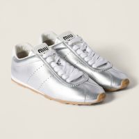 Miu Miu 5E114E Plume Sneakers Women Nappa Leather Silver