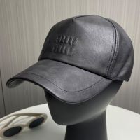 Miu Miu 5HC179 Baseball Cap With Debossed-Logo In Nappa Leather Black