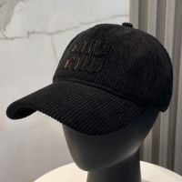Miu Miu 5HC179 Baseball Cap With Embroidered Lettering Logo In Corduroy Black