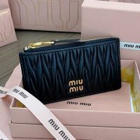 Miu Miu 5MB006 Zipper Card Holder In Matelasse Nappa Leather Black