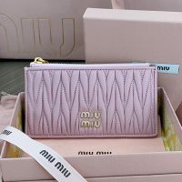 Miu Miu 5MB006 Zipper Card Holder In Matelasse Nappa Leather Cherry
