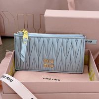 Miu Miu 5MB006 Zipper Card Holder In Matelasse Nappa Leather Sky Blue