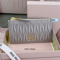 Miu Miu 5MB006 Zipper Card Holder In Matelasse Nappa Leather Taupe