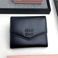 Miu Miu 5MH040 Small Flap Trifold Wallet In Leather Black