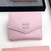 Miu Miu 5MH040 Small Flap Trifold Wallet In Leather Pink
