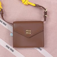 Miu Miu 5MT024 Small Flap Shoulder Wallet In Leather Coffee/Yellow