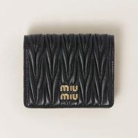 Miu Miu 5MV204 Small Flap Bifold Wallet In Matelasse Nappa Leather Black