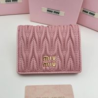 Miu Miu 5MV204 Small Flap Bifold Wallet In Matelasse Nappa Leather Pink