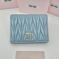 Miu Miu 5MV204 Small Flap Bifold Wallet In Matelasse Nappa Leather Sky Blue